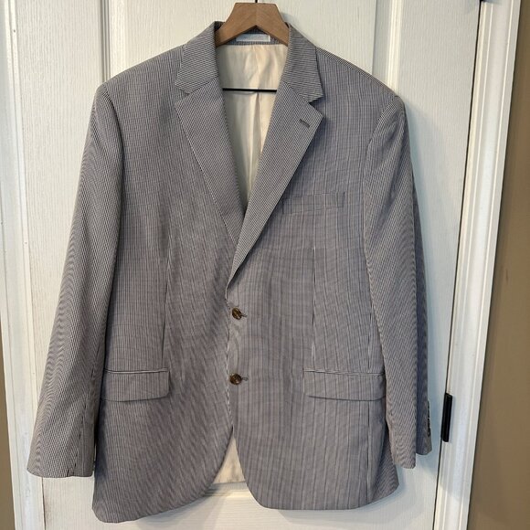 Chaps | 42R Navy Blue & White Gingham 2 Button Sport Coat Blazer Suit Summer - Picture 1 of 12